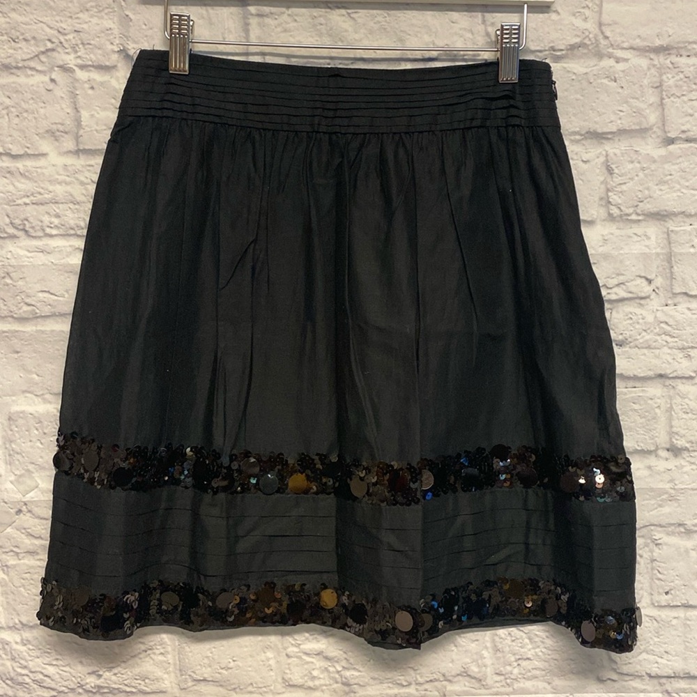 Loft Petites Black Sequin Striped Skirt Size 4P